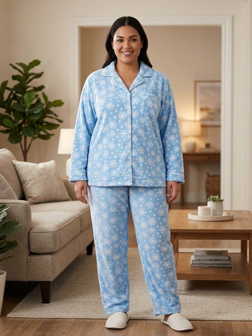 Women's Cotton Pajamas Sets Plus Size Long Sleeve Top Long Pants 3X